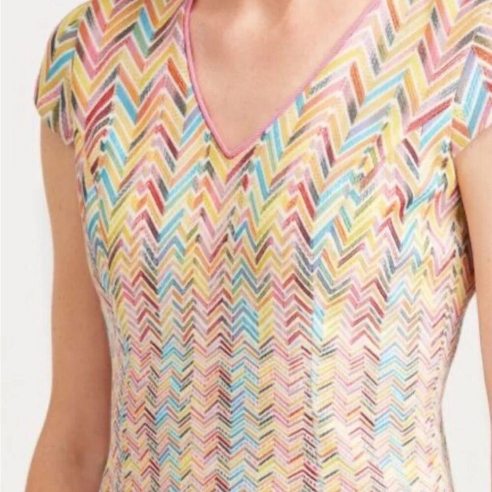 Etcetera Pink and Yellow Sheath Dress with Flutter Sleeves Size 6
